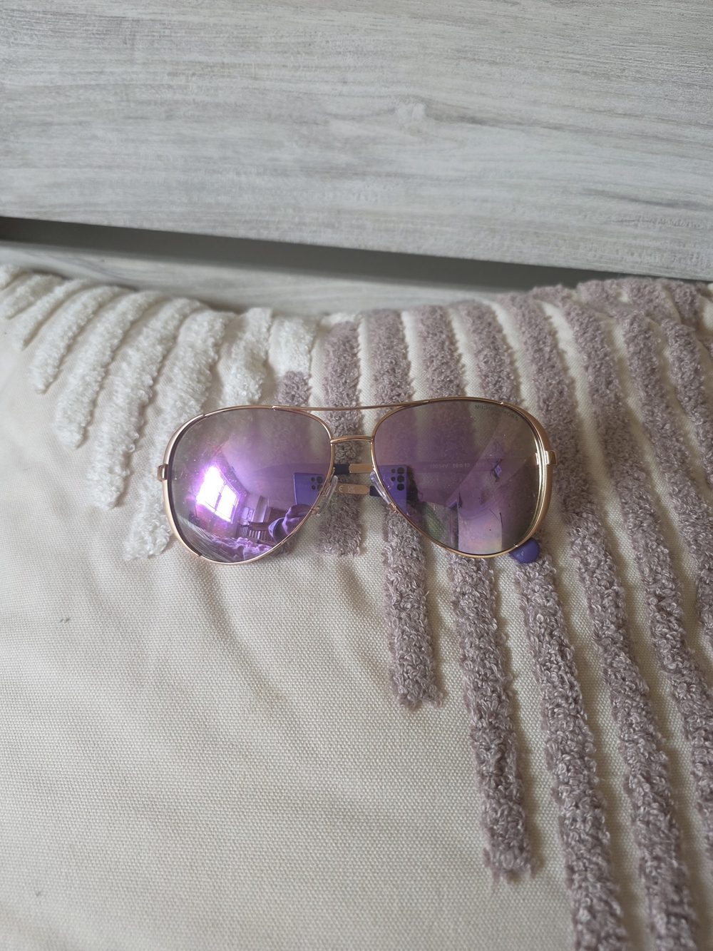 Michael Kors Women's Gold Frame Purple Mirrored Aviator Sunglasses - Picture 5 of 7